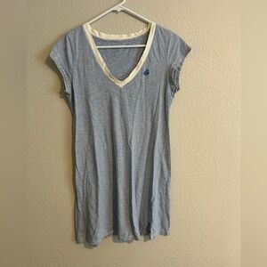 Lauren Ralph Lauren Blue and Cream Striped V-Neck Dress